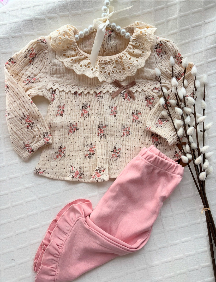 Boutique Shelly Organic Baby Girl Set In Organic Cotton