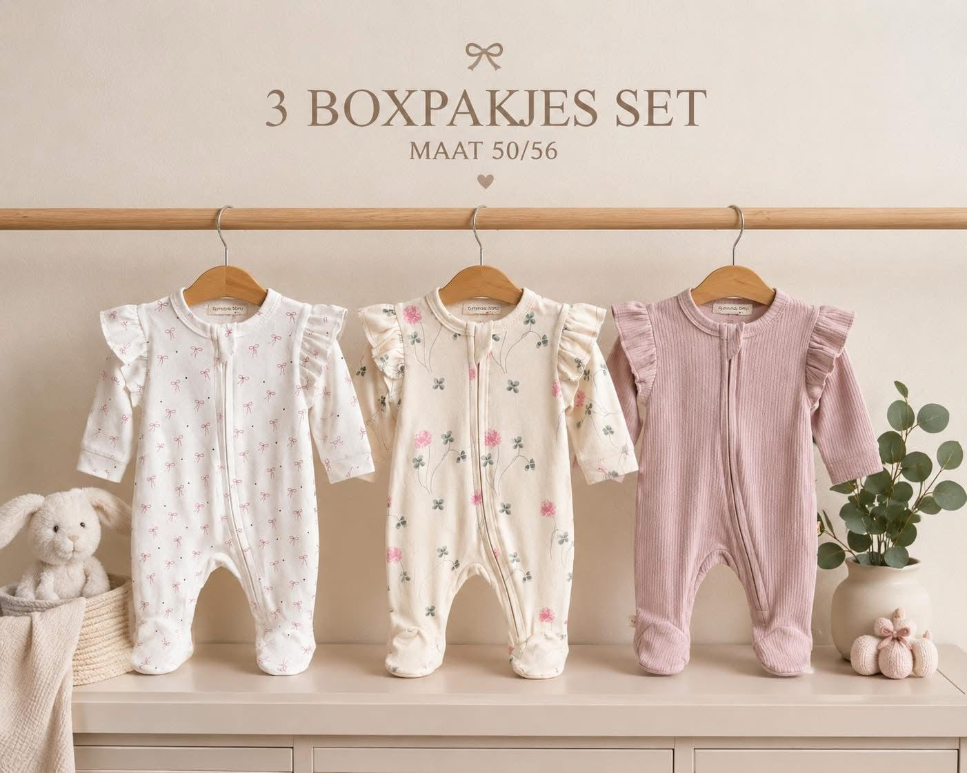 Blush & Bloom 3-Piece Newborn Cotton Sleepsuit Set
