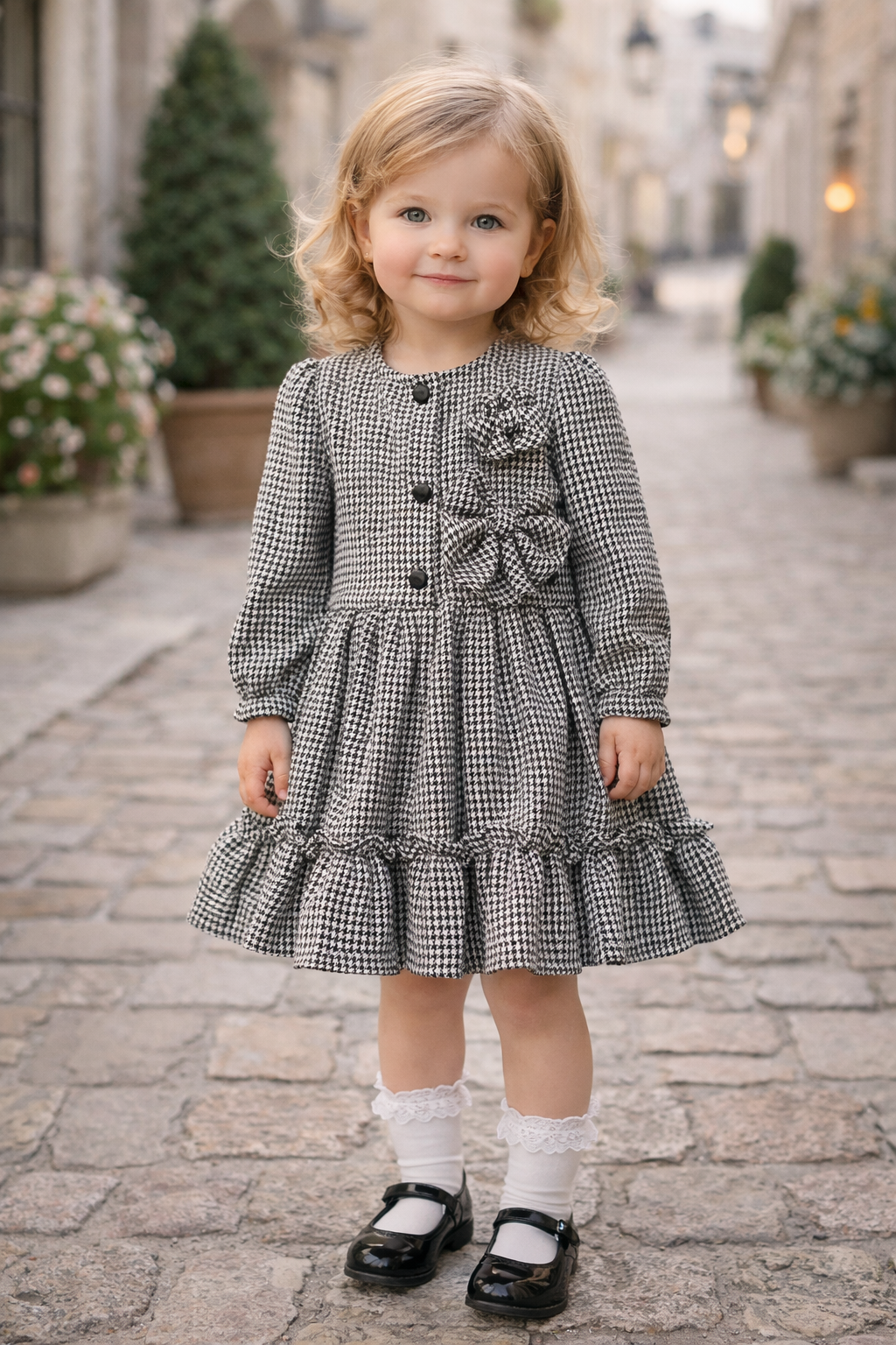 Pied-de-Poule Meisjesjurk