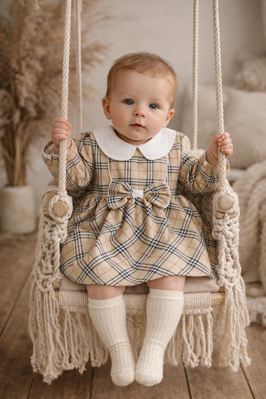 brown plaid baby dress Beige Plaid Baby Girl Dress, Long Sleeve Cotton Toddler Dress, Vintage Check Dress, Fall Outfit, Birthday Dress, Holiday Dress