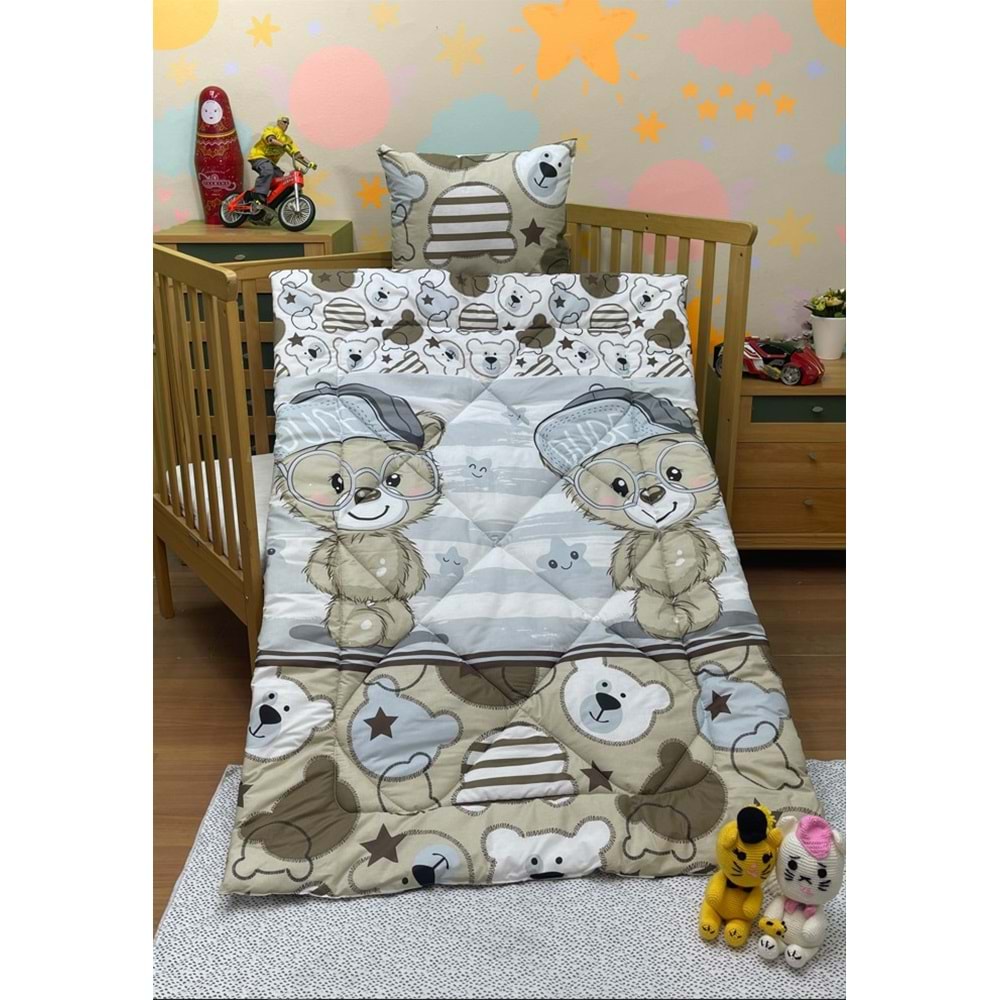 Olachika Home Bedrukte Beer 100% Katoenen Siliconen Vezel Baby Quilt + Kussen