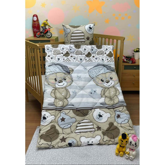Olachika Home Printed Bear 100% Cotton Silicone Fiber Baby Quilt+Pillow