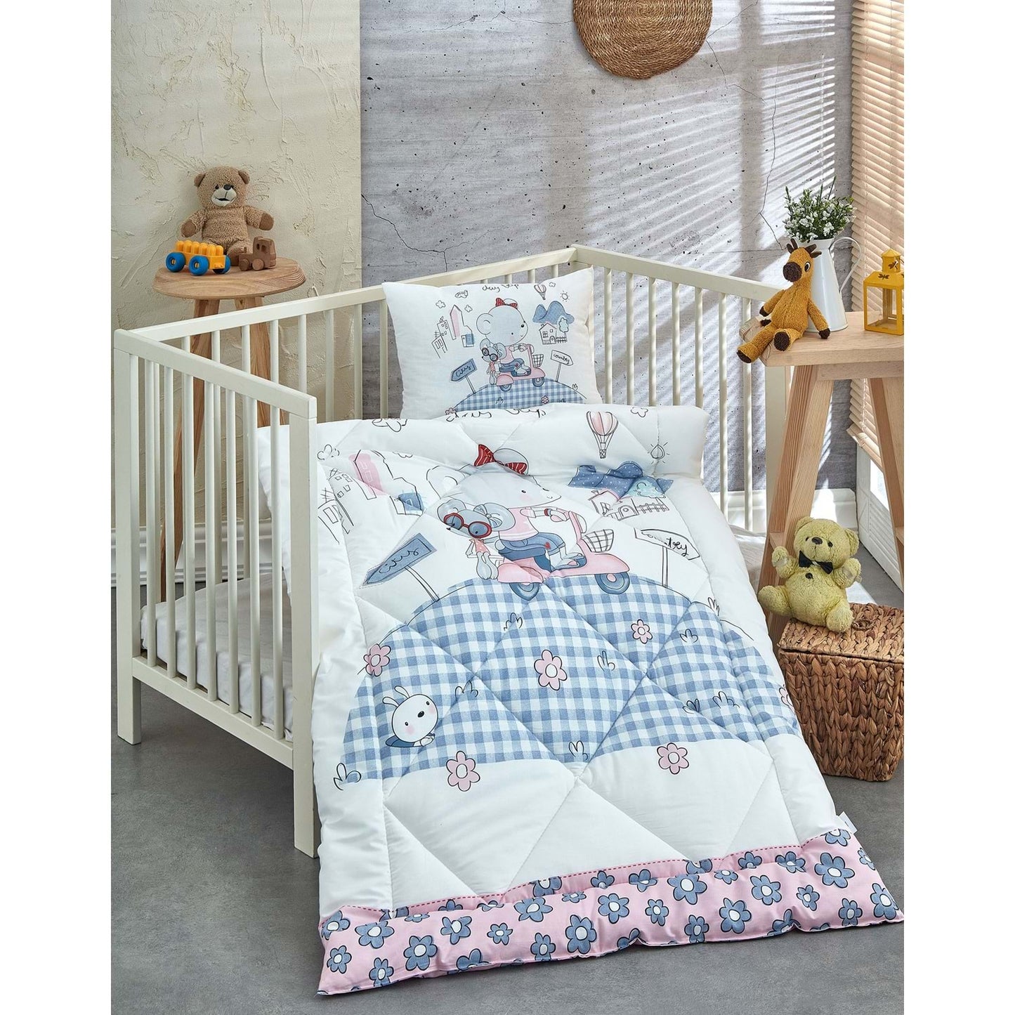 Olachika Home BIke Bear Bedrukt 100% Katoenen Siliconen Vezel Baby Quilt + Kussen