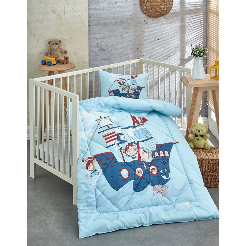 Olachika Home Vriendschap Schip Bedrukt 100% Katoen Siliconen Vezel Baby Quilt + Kussen