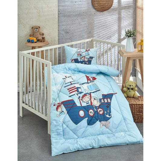 Olachika Home Friend Ship Printed 100% Cotton Silicone Fiber Baby Quilt+Pillow