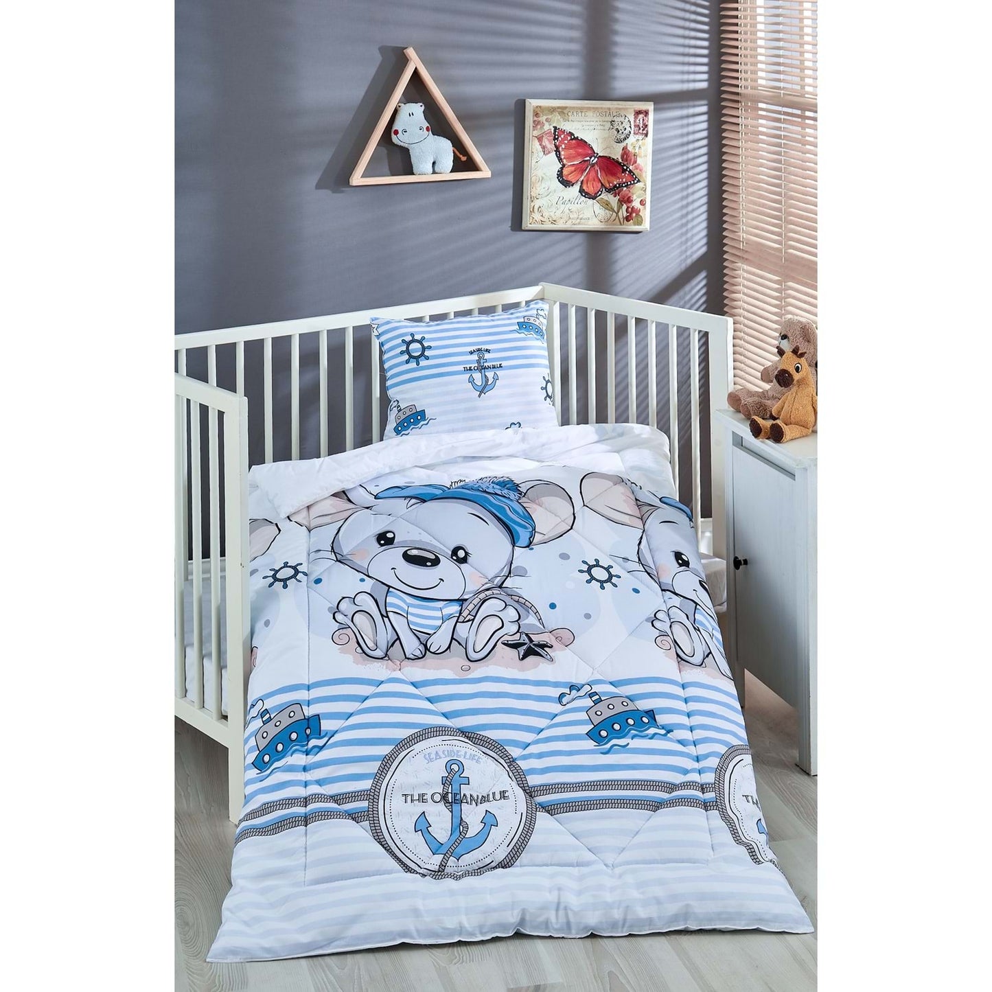 Olachika Home Sailor Bear Bedrukt 100% Katoenen Siliconen Vezel Baby Quilt + Kussen