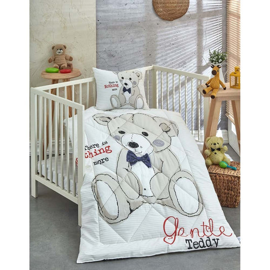 Olachika Home Teddy Bear Printed 100% Cotton Silicone Fiber Baby Quilt+Pillow