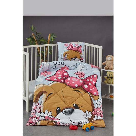 Olachika Home Cute Dog Printed 100% Cotton Silicone Fiber Baby Quilt+Pillow