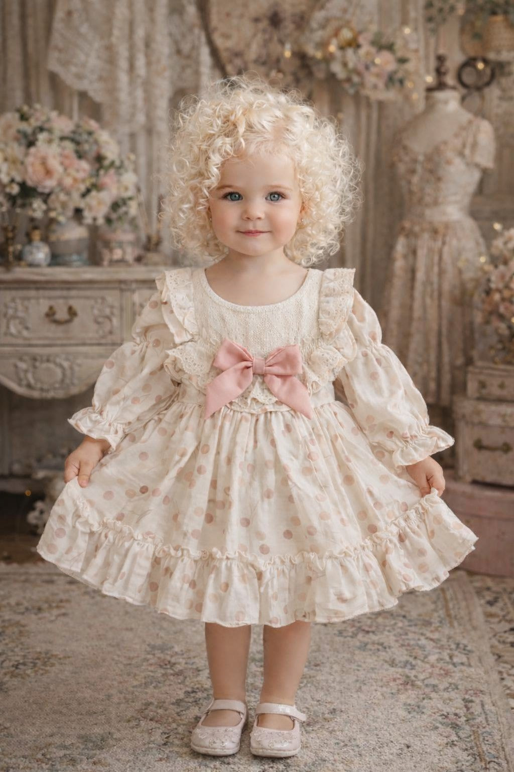Olachika Kids Vintage Dots Girls Dress Cream Pink – OlaChika Baby & Kids  Collection