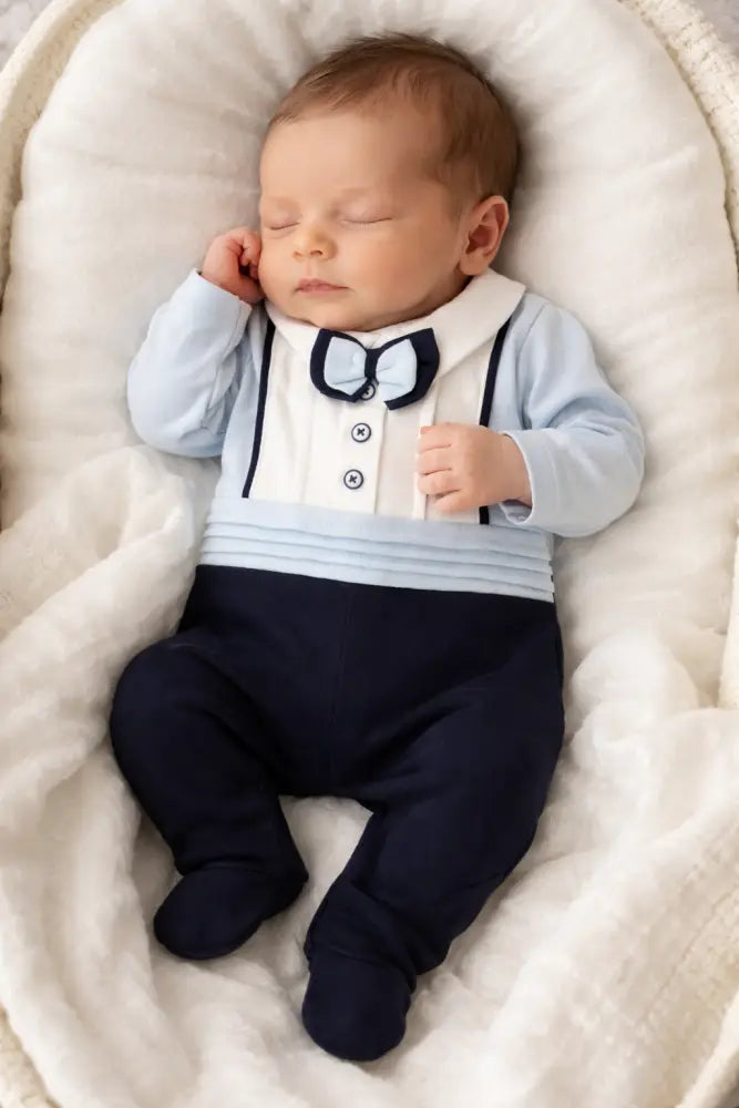 Elegant Cotton Playsuit For Baby Boy With Bow Detail And Breathable Comfort For Special Occasions - Baby Boxpakje