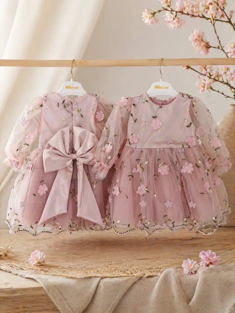 Little Blossom Soft Pink Dress With Floral Appliqués And Bow - 80/86 - Babydress