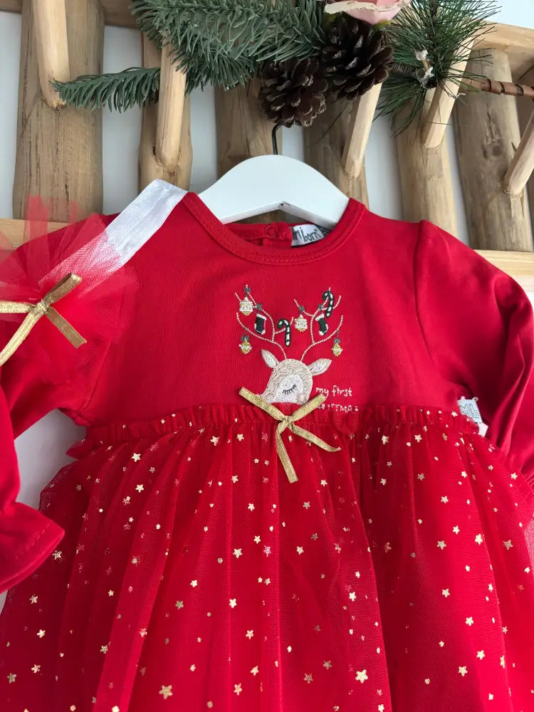 My First Christmas Baby Tutu Dress With Gold Stars Headband