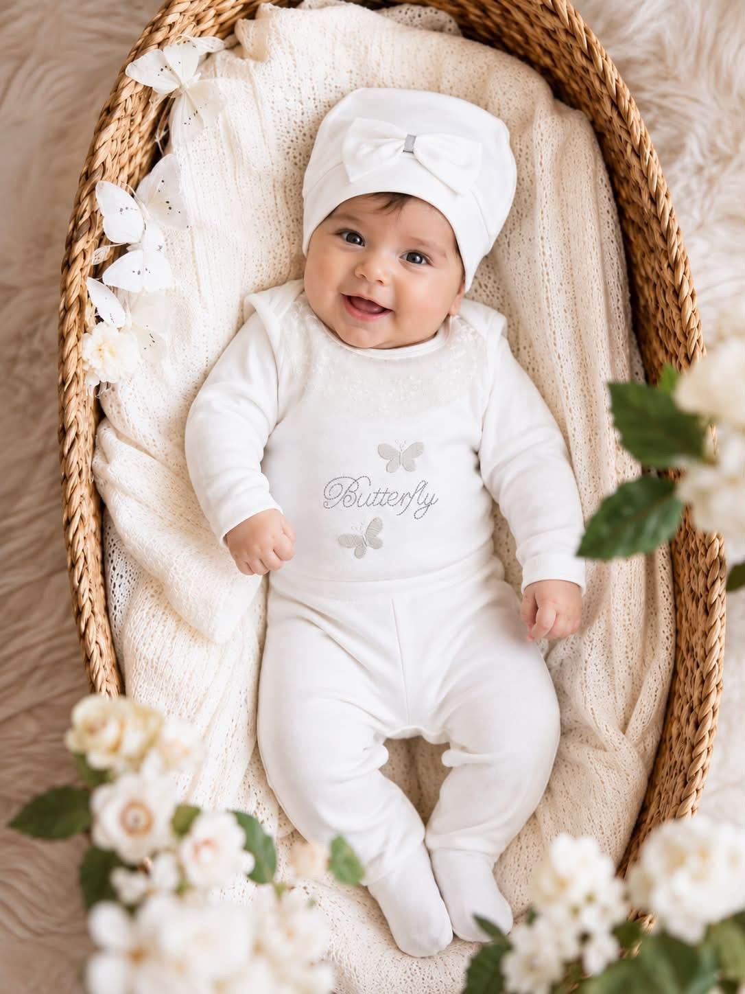 Conjunto de lujo de 3 piezas para bebé niña Boutique Butterfly Exclusive: Pelele