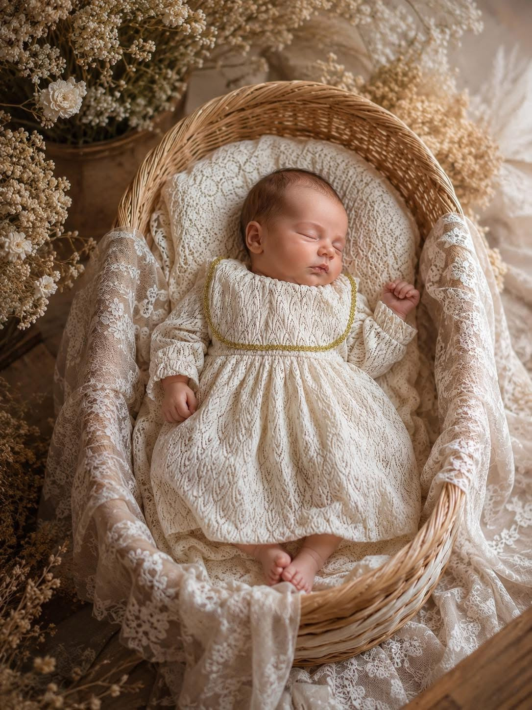 Angelique Embroidered Baby Dress with Gold Details