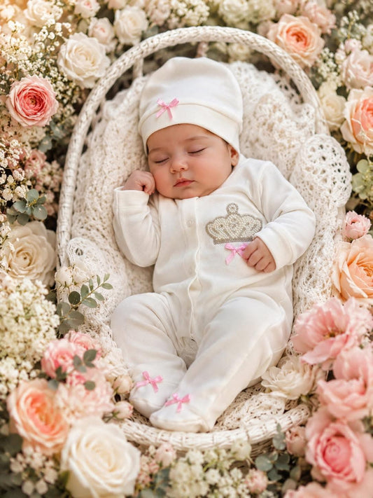 Elegant Crown Baby Romper Set