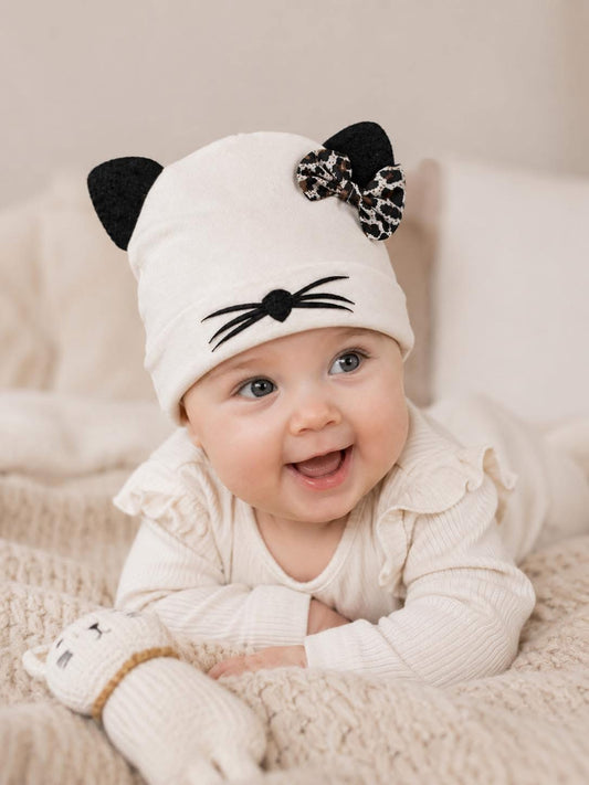 Mini Miauw Baby Hat – Soft Cotton Bow Beanie