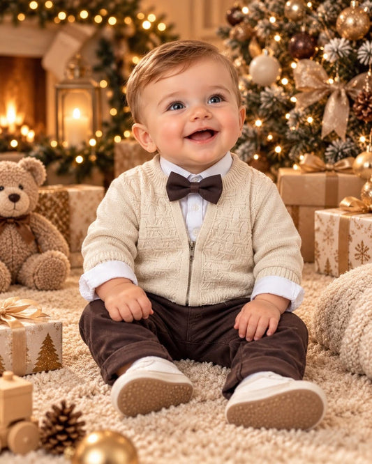 Luxuriöses 4-teiliges Festtagsset für Babyjungen – Hemd-Body, Weste & Hose