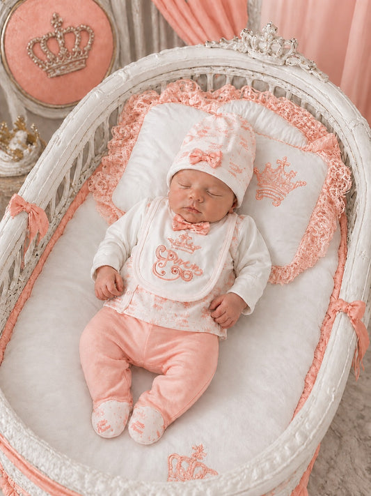 Baby Prinses Exclusieve Zalm 4-Delige 100 Procent Katoenen Pasgeboren Set