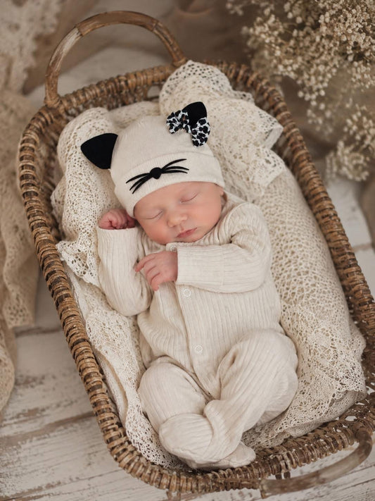 Newborn Cute Knitted Playsuit Set with Matching Hat