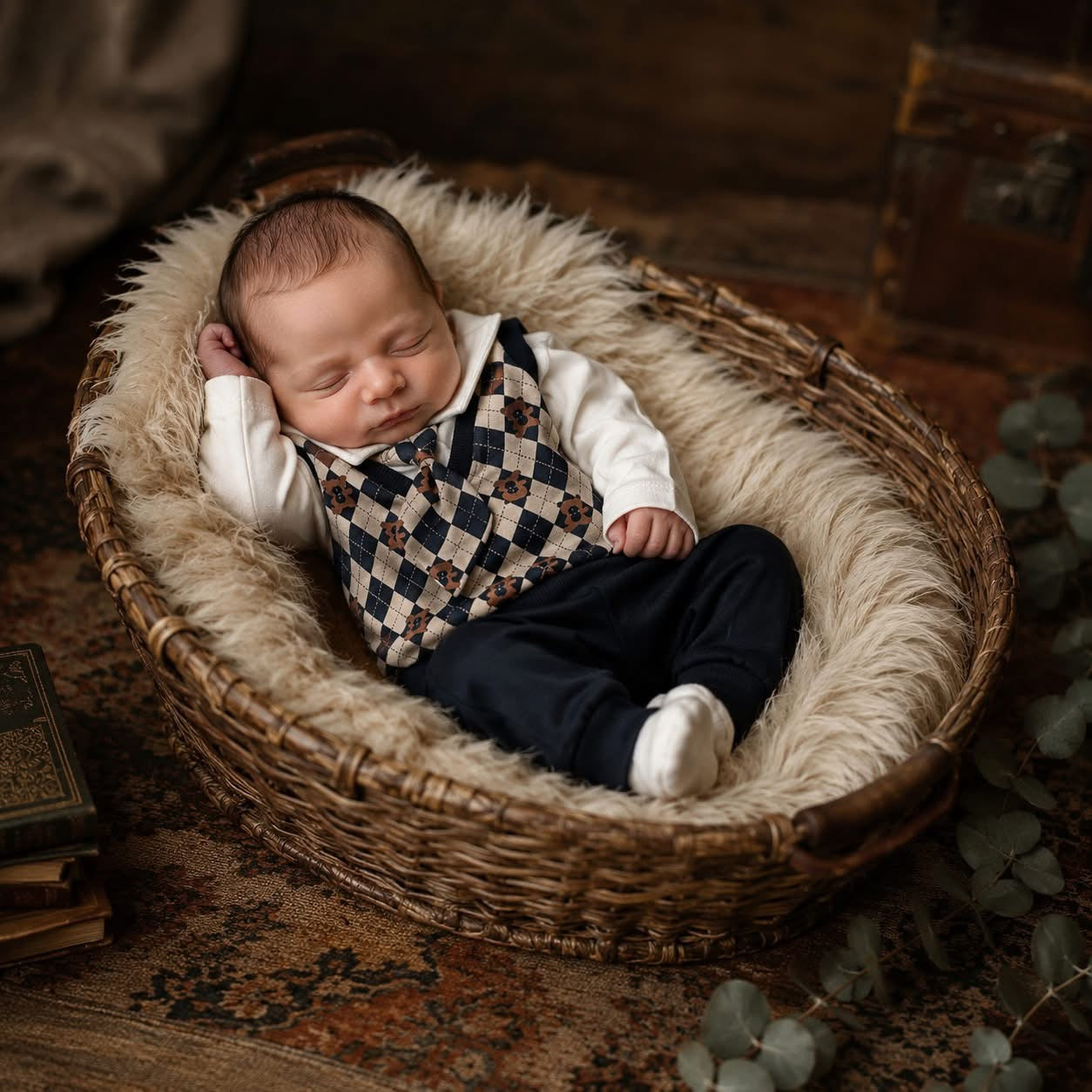 Classic Gentleman Baby Boy Party Set 100 Percent Cotton Pullover With Tie And Matching Pants