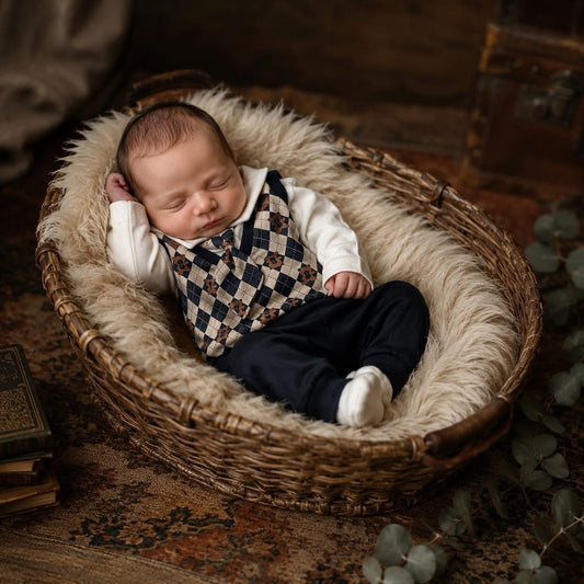 Classic Gentleman Baby Boy Party Set 100 Percent Cotton Pullover With Tie And Matching Pants