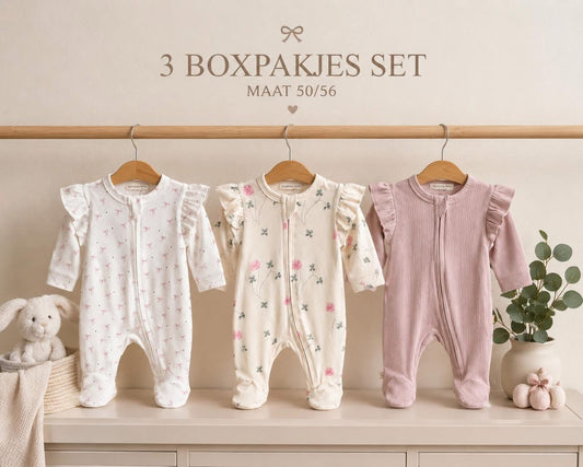 Blush & Bloom 3-Piece Newborn Cotton Sleepsuit Set