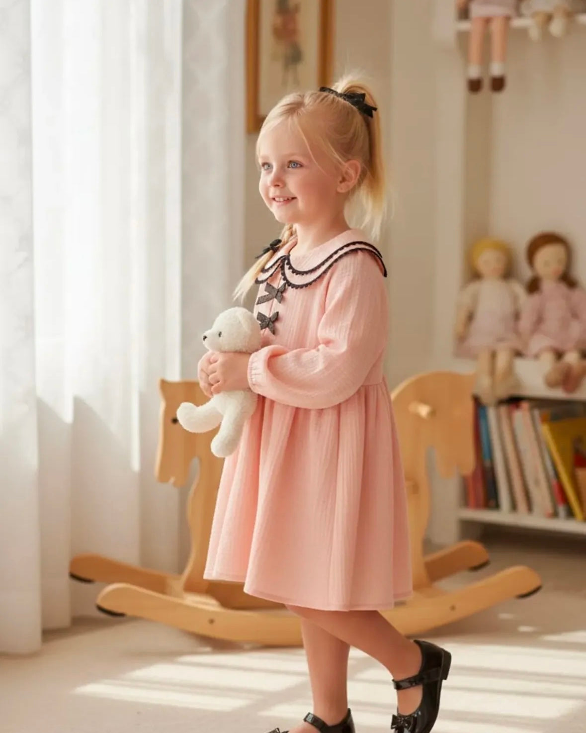 Seniorita Boutique Handmade Cotton Dress With Collar And Bows