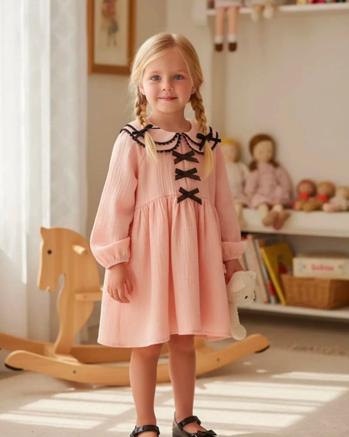 Seniorita Boutique Handmade Cotton Dress With Collar And Bows