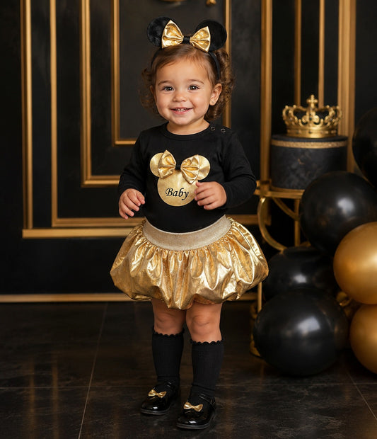 Minnie Golden Girl Outfit Gold Twist Set with Bow