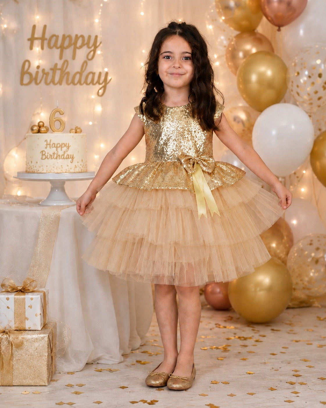 Gold Glitter Princess Tutu Party Dress