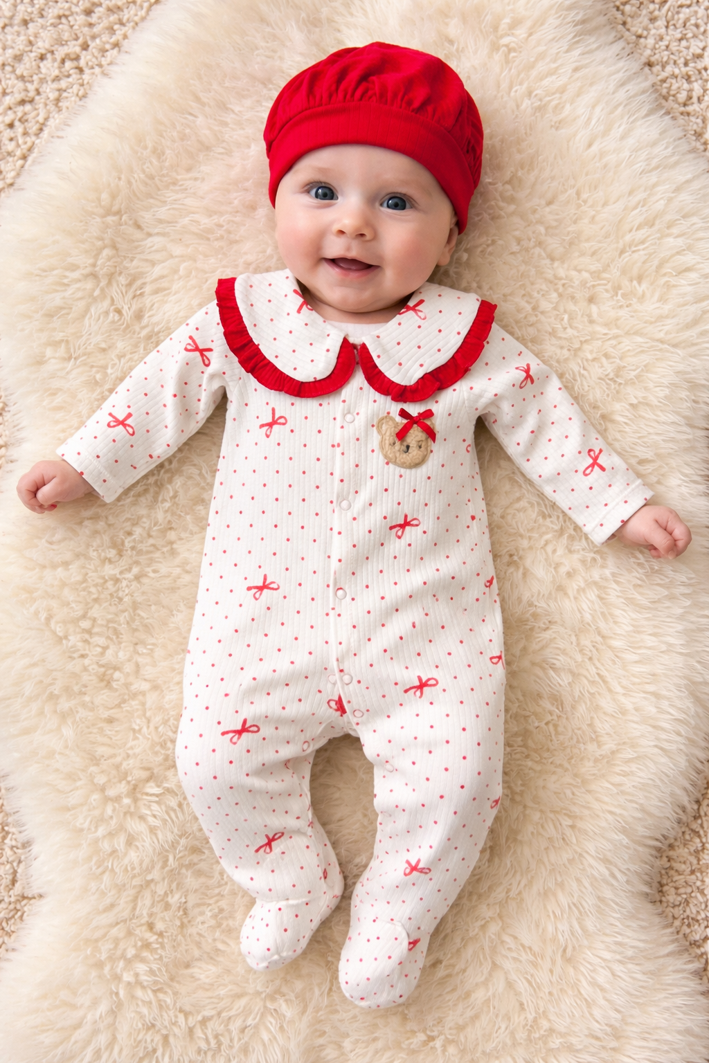 Mameluco para bebés Little Dot 100% algodón con lunares rojos