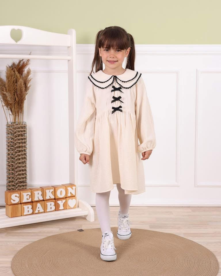 Seniorita Boutique Handmade Cotton Dress With Collar And Bows