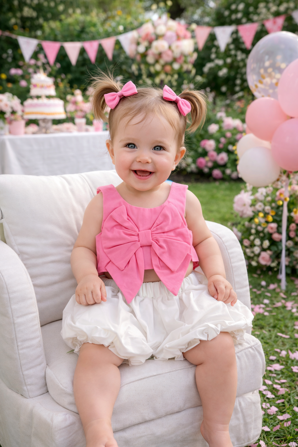 Pink Bow Sweety Festive Two-Piece Dress Set For Girls