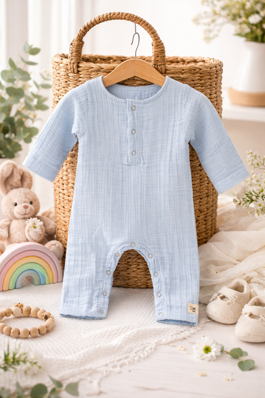 Light Blue Muslin Baby Jumpsuit