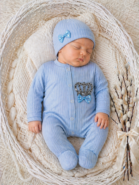 Diamond Jewel Blues Baby Katoenen Rompertje Met Diamanten Kroon Muts