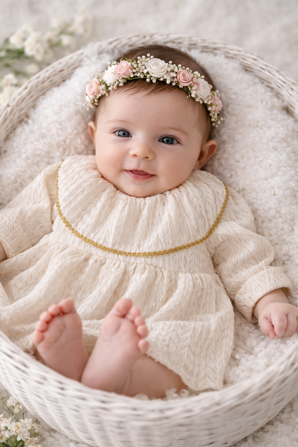 Bellacita Dress For Baby Girls Handmade Chic Collar With Gold Side Knitted Details