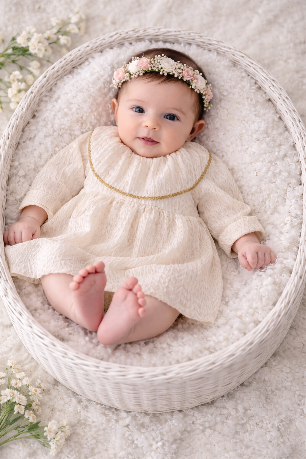 Bellacita Dress For Baby Girls Handmade Chic Collar With Gold Side Knitted Details