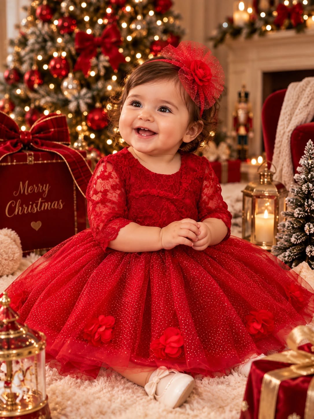 Vestido Attelier Red Roze con Rosas 3D Bordadas