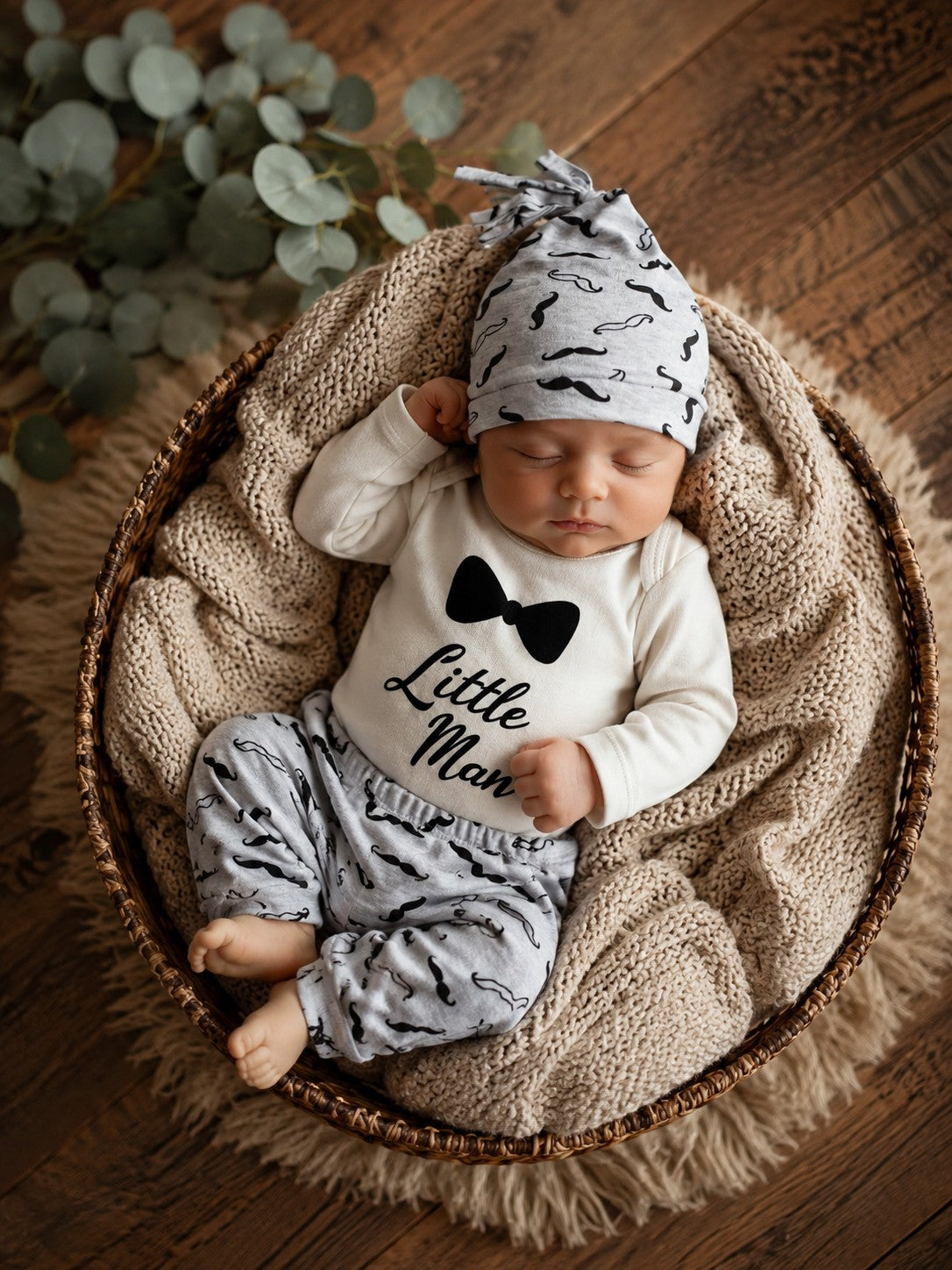 Little Man Babyset Newborn Cotton Three Piece Ensemble Soft Skin Friendly For Photoshoots