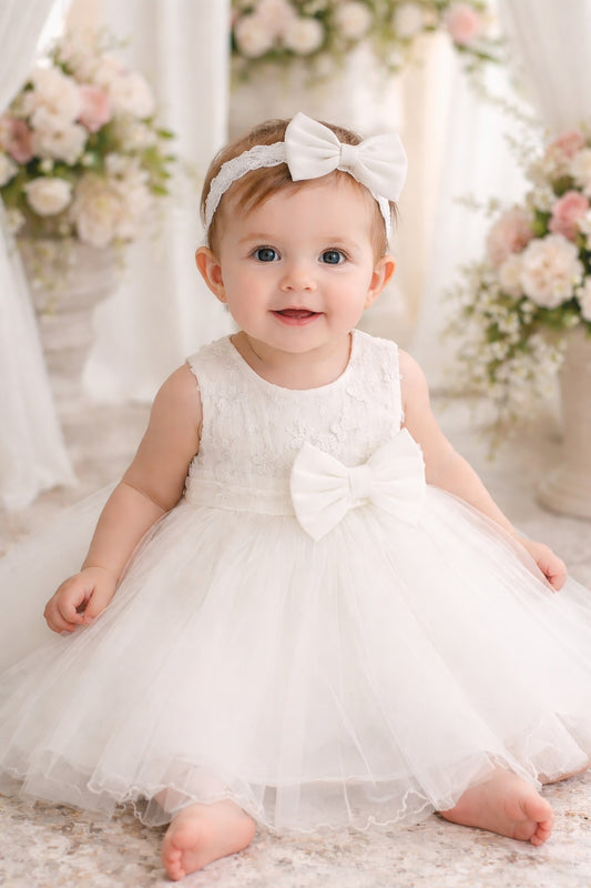Luxe Couture Elegante Witte Babyjurk Met Tule Lagen