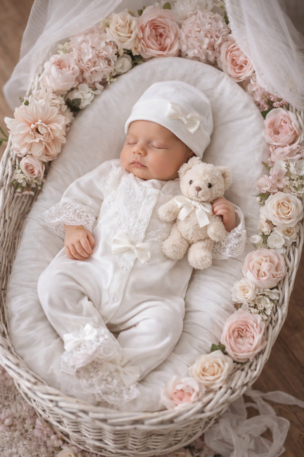 Timeless Boutique Spanish Jumpsuit Snow Baby Girl 100 Percent Cotton Lace Details