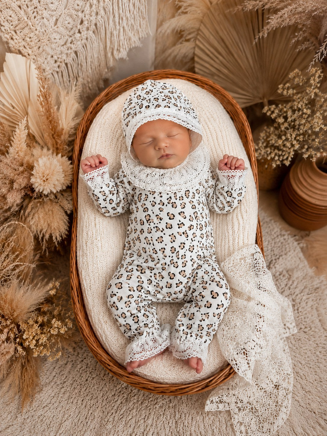 Spanish Leopard Baby Romance Playsuit Hat Set