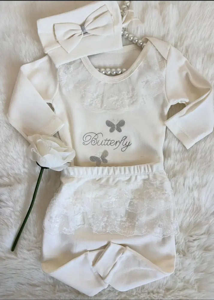 Boutique Butterfly Exclusive 3-Piece Lux Baby Girl Set Romper - Babyset