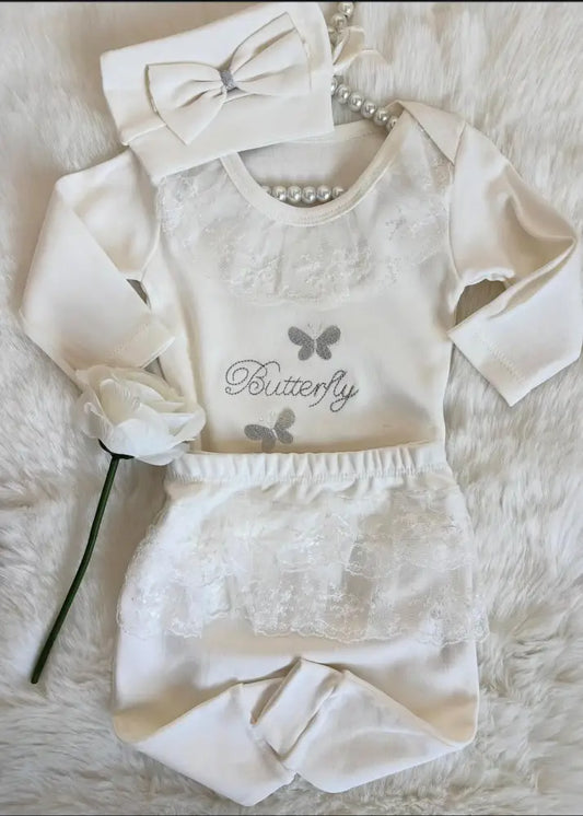 Boutique Butterfly Exclusive 3-Piece Lux Baby Girl Set Romper - Babyset