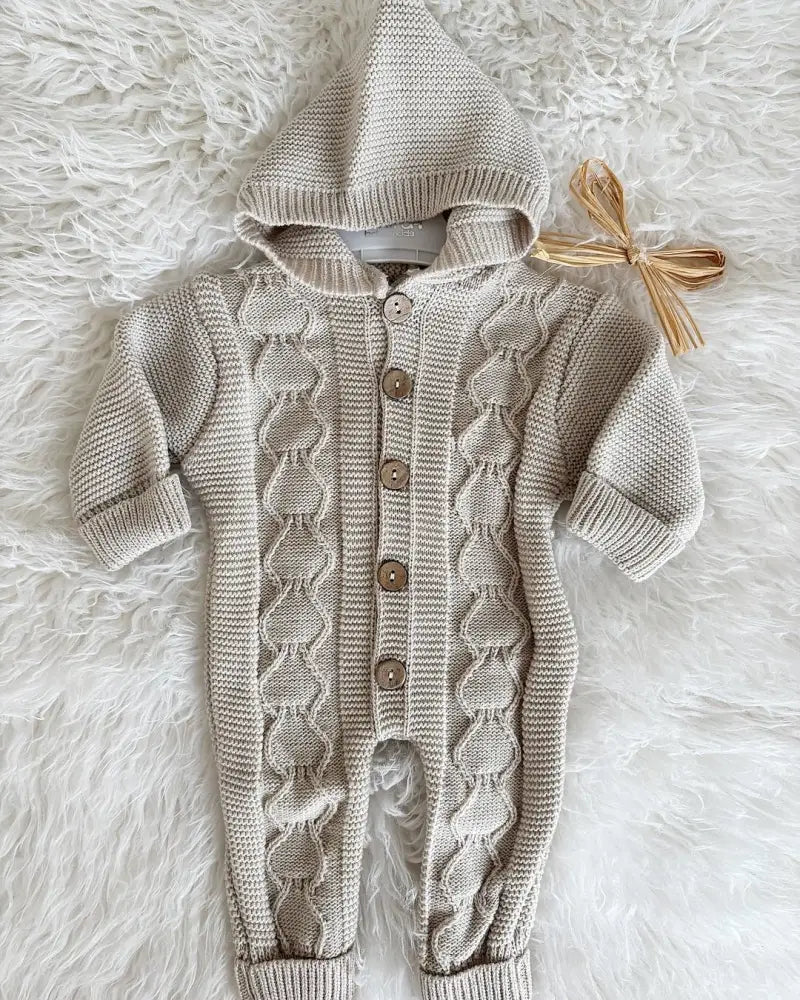 BrandName Handmade Wintersuit Hooded Knitted Baby Front Buttons - 50/56 - Baby Boxpakje