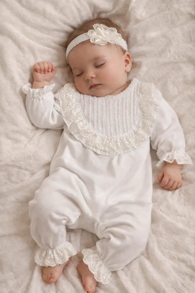 Chique White Newborn Playsuit With Luxe Collar - 50/56 - Baby Boxpakje