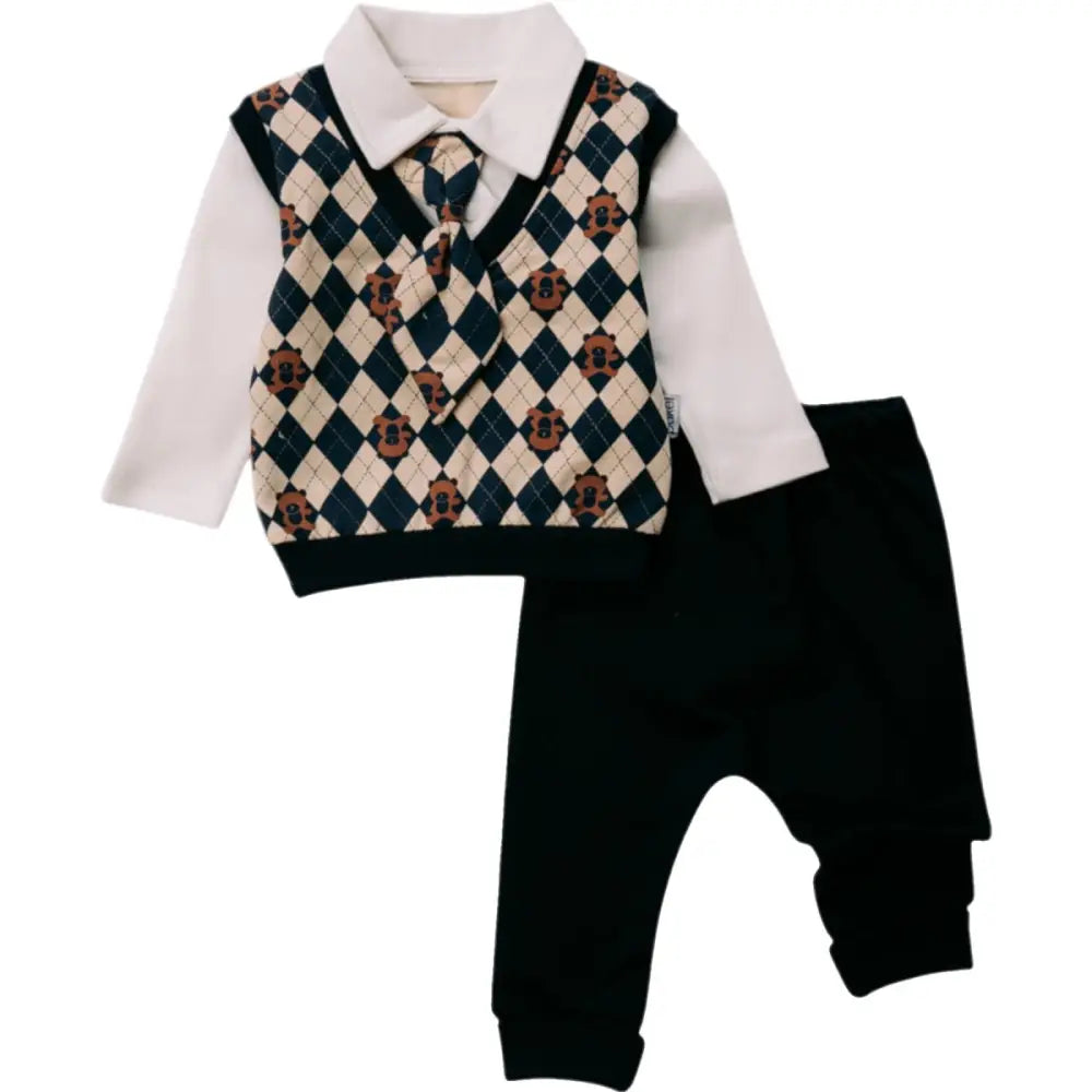 Classic Gentleman Baby Boy Party Set 100 Percent Cotton Pullover With Tie And Matching Pants - 50/56 - Babyset