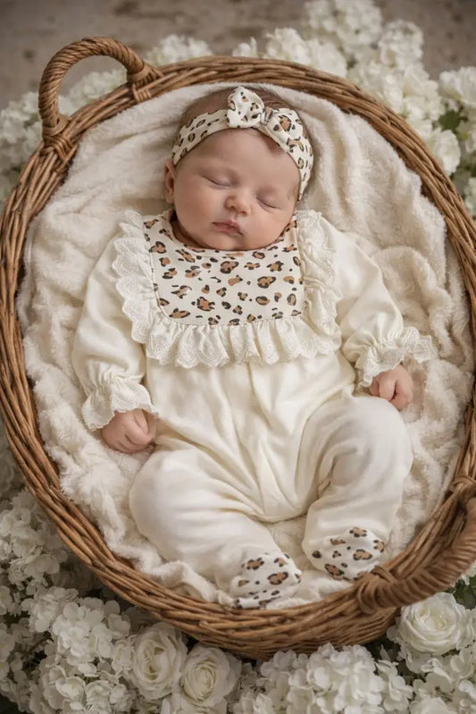 Classy Valentina Baby Playsuit Set With Headband 100 Percent Cotton Soft Breathable Everyday Luxury - 50/56 - Baby
