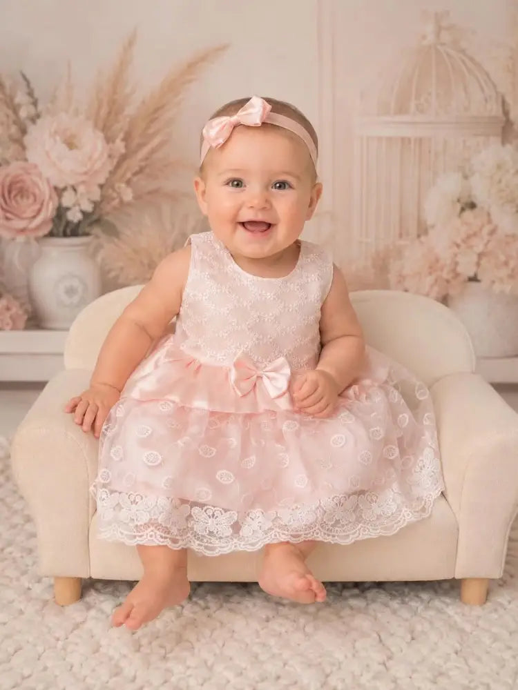 Couture Salmon Elegant Lady Dress With Side Embroidered Lace - 50/56 - Babydress