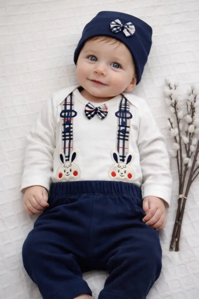 Cute Bunny Babyset 3 Piece Cotton Outfit With Bunny Print